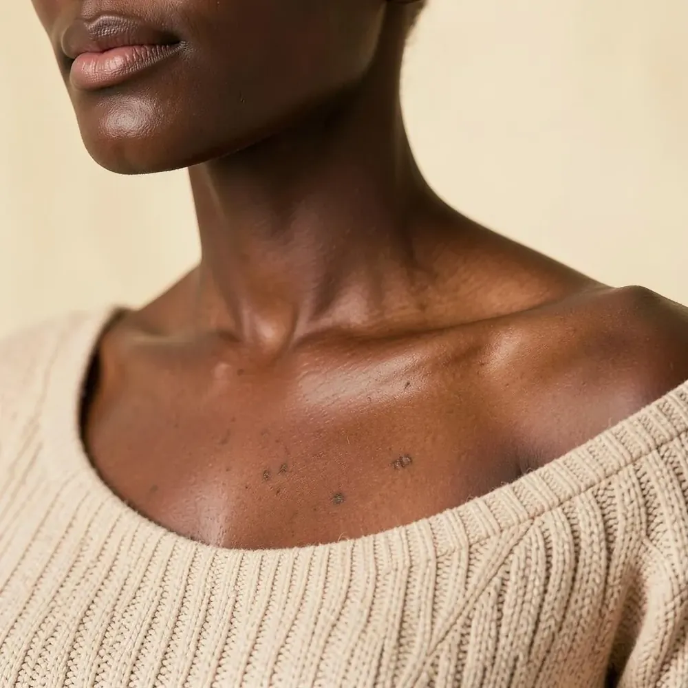 Chest skin before body oil, looking dry